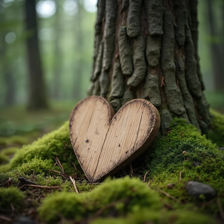 Holzherz an einem bemoosten Baum